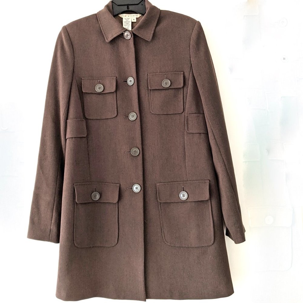 coat 4 brown MAX STUDIO vintage pockets buttons